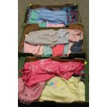 THREE BOXES OF CHILDRENS VINTAGE CLOTHING COMPRISING TWO BOXES OF DRESSES INC LAURA ASHLEY AND A BOX