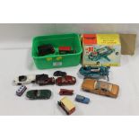 A SMALL TUB OF VINTAGE TOY CARS TO INC A DINKY JOE 90 102 A/F