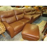 A MODERN LEATHER THREE PIECE SUITE