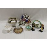 A SELECTION OF CERAMICS TO INCLUDE ROYAL DOULTON DICKENS FIGURES, NORITAKE COFFEE CAN AND SAUCER