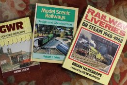 THREE TRAYS OF RAILWAY RELATED BOOKS - MOSTLY HARDBACK EDITIONS (TRAYS NOT INCLUDED)