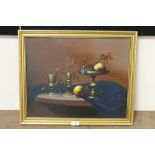 A GILT FRAMED STILL LIFT OIL ON CANVAS SIGNED LOWER RIGHT MAINAY;