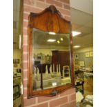 AN EARLY 20TH CENTURY WALNUT HANGING WALL MIRROR 91 X 51 CM