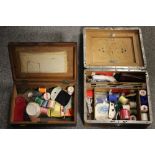 TWO VINTAGE BOXES CONTAINING SEWING ACCESSORIES