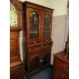 A 19TH CENTURY GLAZED BOOKCASE WITH SECRETAIRE TYPE DRAWER W-100 CM