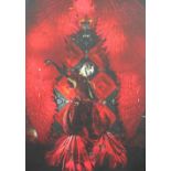 A LARGE ALEXANDER McQUEEN CANVAS PRINT - 113 X 75 CM