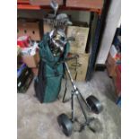 A BAG OF VINTAGE PINSEEKER AND SUNSEEKER GOLF CLUBS WITH TROLLEY