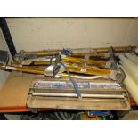 A PAIR OF DECORATORS PAINTING STILTS, BEELINE PASTEMASTER ETC (ALL ON SHELF)