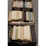 FOUR SMALL TRAYS OF ASSORTED BOOKS TO INCLUDE A SELECTION OF BOSWELLS LIFE OF JOHNSON