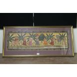 A LARGE FRAMED AND GLAZED CONTINENTAL PAINTING OF A GARDEN SCENE, OVERALL W 120 CM`