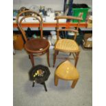 TWO VINTAGE CHAIRS TO INCLUDE A BENTWOOD EXAMPLE AND TWO STOOLS (4)