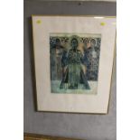 A FRAMED AND GLAZED LIMITED EDITION ETCHING AQUATINT SIGNED AND DATED 1992 ENTITLED 'COPTIC CHRIST'