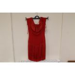 A RED TASSLE DESIGNER DRESS BY CATHERINE WALKER - SIZE 12