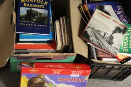 TWO TRAYS OF MAINLY STEAM RAILWAY RELATED HARD BACK BOOKS