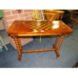 AN ANTIQUE WALNUT CHEQUERBOARD GAMES TABLE W-87 CM