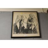 A FRAMED AND GLAZED CHARCOAL STUDY OF THREE SOUTH AMERICAN WOMEN