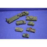 A COLLECTION OF DINKY MILITARY TRUCKS TO INCLUDE A TANK