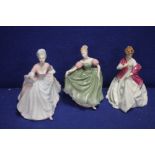 TWO ROYAL DOULTON FIGURINES 'DIANA' AND 'MICHELLE' TOGETHER WITH A ROYAL WORCESTER FIGURINE 'FIRST