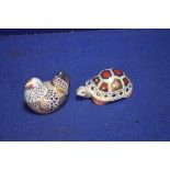 TWO ROYAL CROWN DERBY PAPERWEIGHTS WITH SILVER STOPPERS