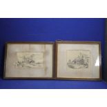 TWO FRAMED PENCIL DRAWINGS SIGNED "HUNTBACH 1897", 59 X 45 CM AND 54 X 46 CM