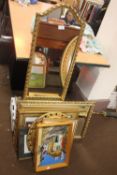 A QUANTITY OF ASSORTED PRINTS AND MIRRORS TO INCLUDE AN ARCH SHAPED EXAMPLE