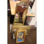 A QUANTITY OF ASSORTED PRINTS AND MIRRORS TO INCLUDE AN ARCH SHAPED EXAMPLE