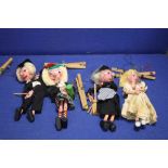FOUR BOXED PELHAM PUPPETS TO INCLUDE A WITCH, AN ANGEL ETC