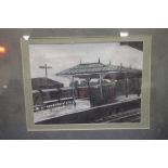 A GUY WORSDELL SIGNED GOUACHE AND PASTEL OF SKIPTON STATION, 58 X 42 CM