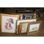 A QUANTITY OF PICTURES, PRINTS AND A GILT MIRROR