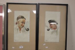 TWO FRAMED AND GLAZED PORTRAITS SIGNED S. ROUSSEAU