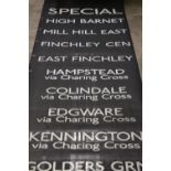 A LARGE COLLECTION OF BUS DESTINATION BLINDS, VARIOUS ERAS TO INCLUDE FABRIC EXAMPLES ETC