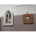 A WHITE GOTHIC STYLE WALL MIRROR AND A PINE MIRROR (2)