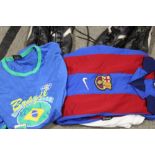 A SELECTION OF VINTAGE FOOTBALL SHIRTS PLUS TWO PAIRS OF VINTAGE FOOTBALL BOOTS