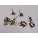 THREE PAIRS OF YELLOW METAL AND GEMSET EARRINGS ETC, APPROX OVERALL WEIGHT 6 g