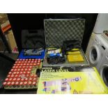 A CASED LASER LEVEL, FIND R SCOPE, CASED LOUP TESTER AND CASED TUBES (4)