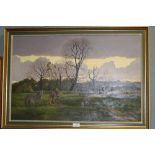 TWO NATURE COUNTRY OIL LANDSCAPES INCLUDING DONKEYS TOGETHER WITH AN ALPINE OIL (3)