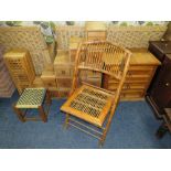 AN UNUSUAL COLONIAL ANGULAR BANK OF DRAWERS WITH A THREE DRAWER CHEST, FOLDING CHAIR AND LATTICE