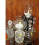 A SELECTION OF GLASSWARE TO INC VINTAGE DECANTERS, CUT GLASS ETC