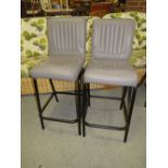 A PAIR OF MODERN GREY LEATHER BAR STOOLS
