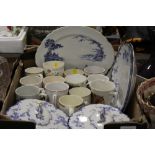 TWO BOXES OF ASSORTED CERAMICS AND GLASSWARE TO INCLUDE PORTMEIRION PURPLE GLASS BOWL AND VASE,