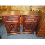 A PAIR OF COLONIAL HARDWOOD SIDE CABINETS