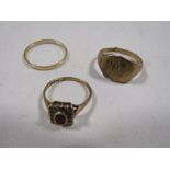 THREE UNMARKED YELLOW METAL RINGS, APPROX COMBINED WEIGHT 8g