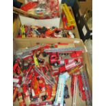 TWO TRAYS OF ASSORTED DIECAST AND OTHER FIRE ENGINES AND VEHICLES TO INC HOTWHEELS, MATCHBOX ETC