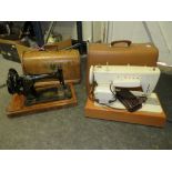 A CASED SINGER SEWING ,MACHINE MODEL 237 PLUS A WOODEN CASED SINGER SEWING MACHINE 10327388 (2)