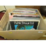 A BOX OF ASSORTED LP RECORDS TO INC PUBLIC IMAGE LTD, YES, THE WHO, BLONDIE, CAT STEVENS ETC