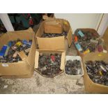 SIX ASSORTED BOXES OF VINTAGE VALVES (UNDER TABLE)