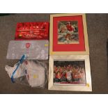 A COLLECTION OF ARSENAL FOOTBALL MEMORABILIA TO INC SIGNED PICTURE ETC