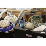 TWO TRAYS OF ASSORTED CERAMICS AND COLLECTABLES TO INCLUDE ROYAL WINTON, WEDGWOOD QUEENS' WARE