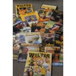 A BOX OF ASSORTED VINTAGE WOLVES HOME FOOTBALL PROGRAMMES (APPROX 80) TOGETHER WITH A SELECTION OF