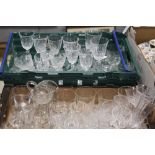 TWO TRAYS OF ASSORTED GLASSWARE TO INCLUDE CUT GLASS EXAMPLES